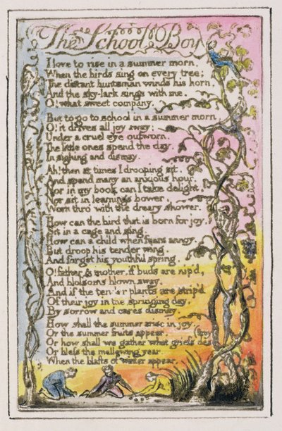 De schooljongen: plaat 21 uit Songs of Innocence and of Experience (kopie R) c.1802-08 door William Blake